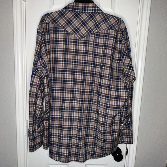 Vintage Big Mac Shirt XLT Mens Long Sleeve Pearl Snap Plaid Western 80s Red Blue - Picture 2 of 6